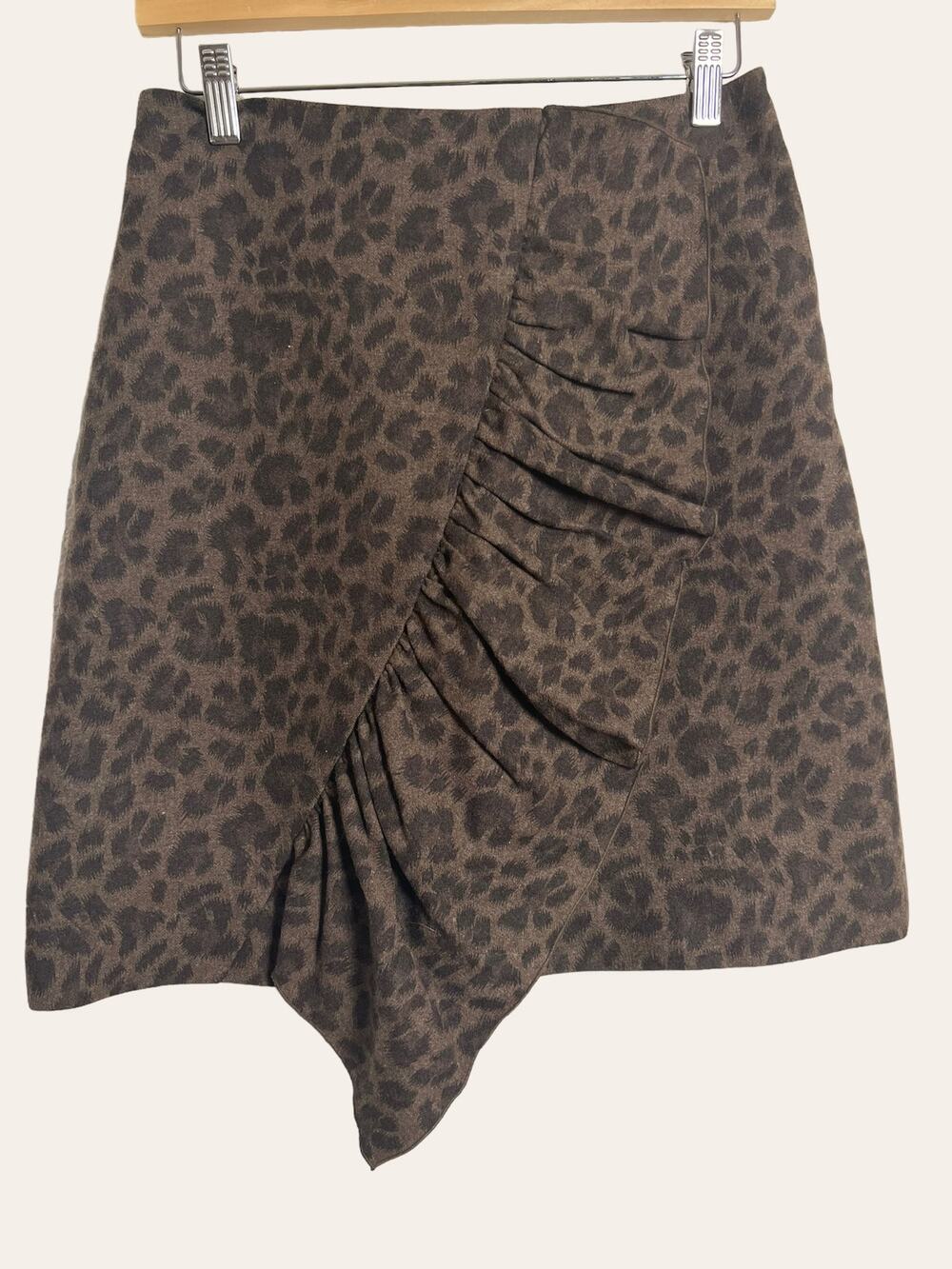 Rebecca Taylor Leopard Animal Print Wool Asymmetrical Ruffle Mini Skirt Size 4